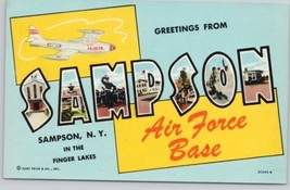 Postcard Greetings From Sampson NY Air Force Base Large Letter Curt Teich Chrome - $5.71