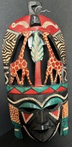 Vintage NWT Hand Carved African Wooden Face Mask Painted Giraffe Art Ken... - £31.41 GBP