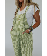 Green Gingham Wide Leg Loose Overall with Pockets - $411.28 MXN