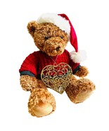 Christmas Teddy Bear Vintage Plush Toy 2001 Heart Ornament Santa Hat 16&quot;... - $18.70