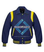 Navy Varsity Full Wool Letterman College Jacket &amp; Real Leather Shoulder ... - €69,72 EUR