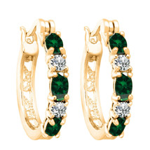 2.10CT Simulated Emerald Hoop Earrings in Diamonds 14K Yellow Gold Plated Silver - £34.57 GBP