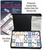 Vintage 1994 Pressman 55 pc Double Nine Dominos Original Box +Vinyl Case - $19.95