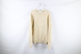 Vtg 70s Streetwear Mens Medium Striped Chunky Knit Crewneck Sweater Cream USA - £52.73 GBP