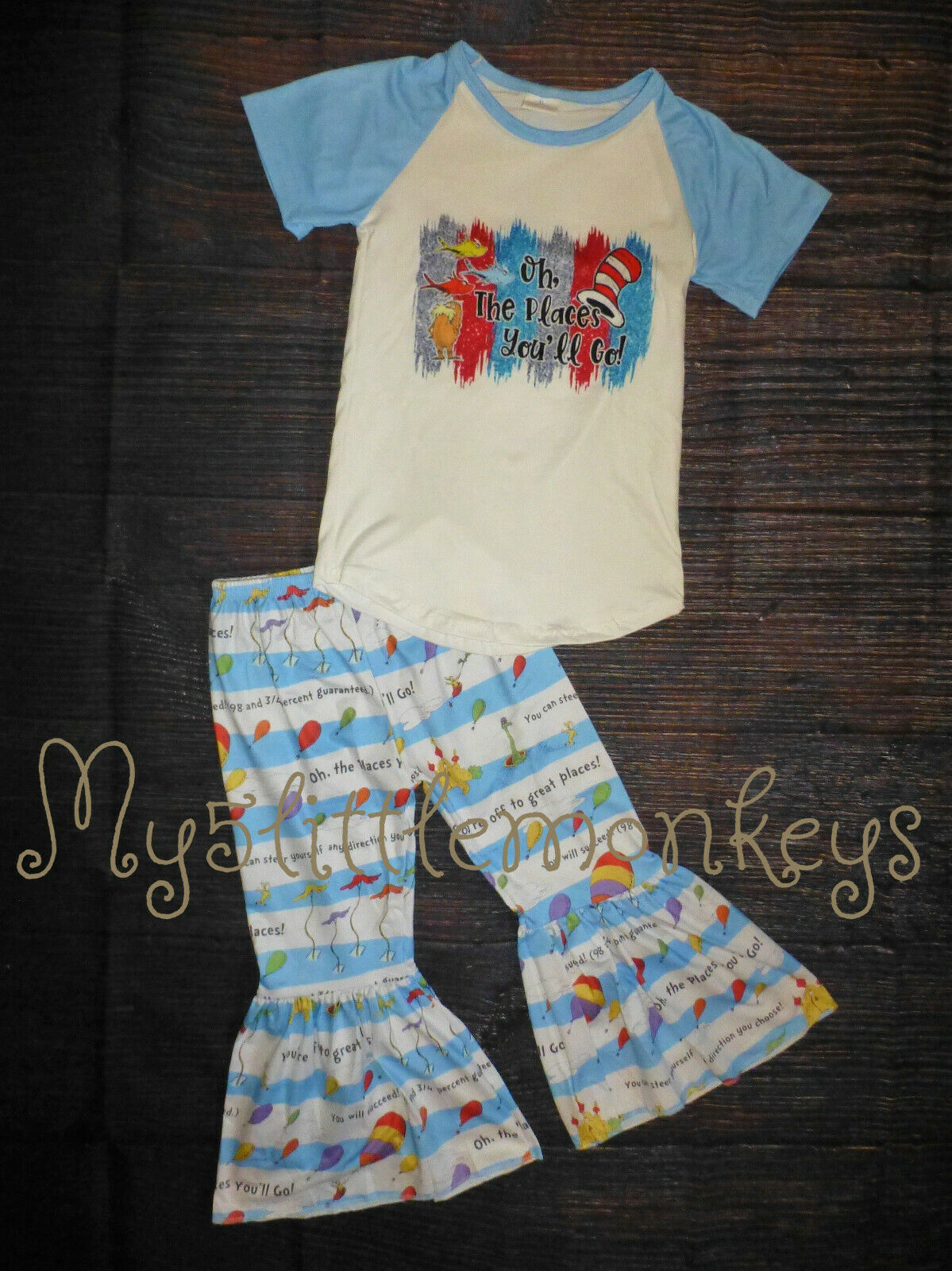 NEW Dr Seuss Oh the Places You'll Go' Bell Bottoms Girls Boutique School Outfit - £4.77 GBP - £15.92 GBP