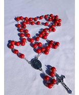 Crimson Mercy Devotion – Glass Red Howlite  Rosary with Miraculous Medal... - $29.69