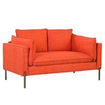 56&quot; Modern Style Sofa Linen Fabric Loveseat Small Love Seats Couch - Orange - £343.45 GBP