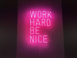 New Work Hard Be Nice Neon Sign Artwork Pink Acrylic Light Office Gift 20&quot;x14&quot; - £195.79 GBP
