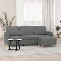 3-Seater Sofa with Footstool Dark Gray Fabric - £339.93 GBP