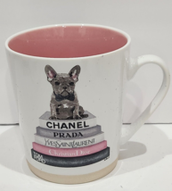 FRENCHIE French Bulldog Sitting on Stacked Books Pink Coffee Mug new - $21.77