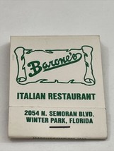 Vintage Matchbook Cover  Barone’s Italian Restaurant   Winter Park, Florida gmg - £9.86 GBP