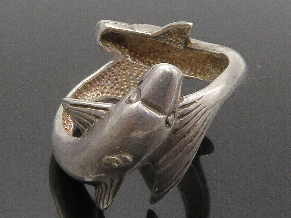 Primary image for 925 Sterling Silver - Vintage Dolphin Head & Tail Band Ring Sz 8.5 - RG14333