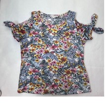 Above and Beyond Floral Cold Shoulder Top Tie Sleeve Blouse Medium - $28.71