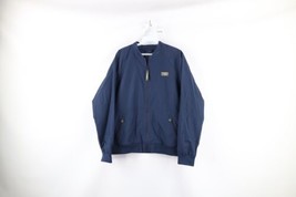 LL Bean Womens Medium Spell Out Box Logo Fleece Lined Bomber Jacket Navy Blue - £31.07 GBP