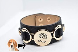 VRWUSA Custom Leather Cuff Bracelet with Monogram charm - Adjustable cuff bracel - £31.21 GBP