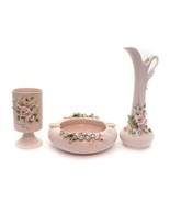 Set Of 3 Vintage L&#39;amour China Hand Painted Pink Vases and Ashtray Flowe... - £15.80 GBP