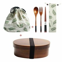 Wooden Bento Box Japanese Lunch Food Container With Storage Bag For Kids School - £27.39 GBP