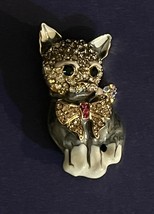 Cat Kitten Brooch Pin Rhinestones &amp; Enamel on Gold Tone Metal - £6.42 GBP