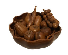 Vintage MCM Leilani Hand Crafted Monkey Pod Wood 13 Piece Fruit Bowl Tiki Decor - £20.86 GBP