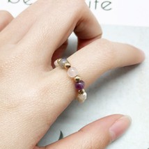 Fashion Natural Freshwater Pearl Ring Korean Retro Purple Pink Crystal Ring Fema - £7.00 GBP