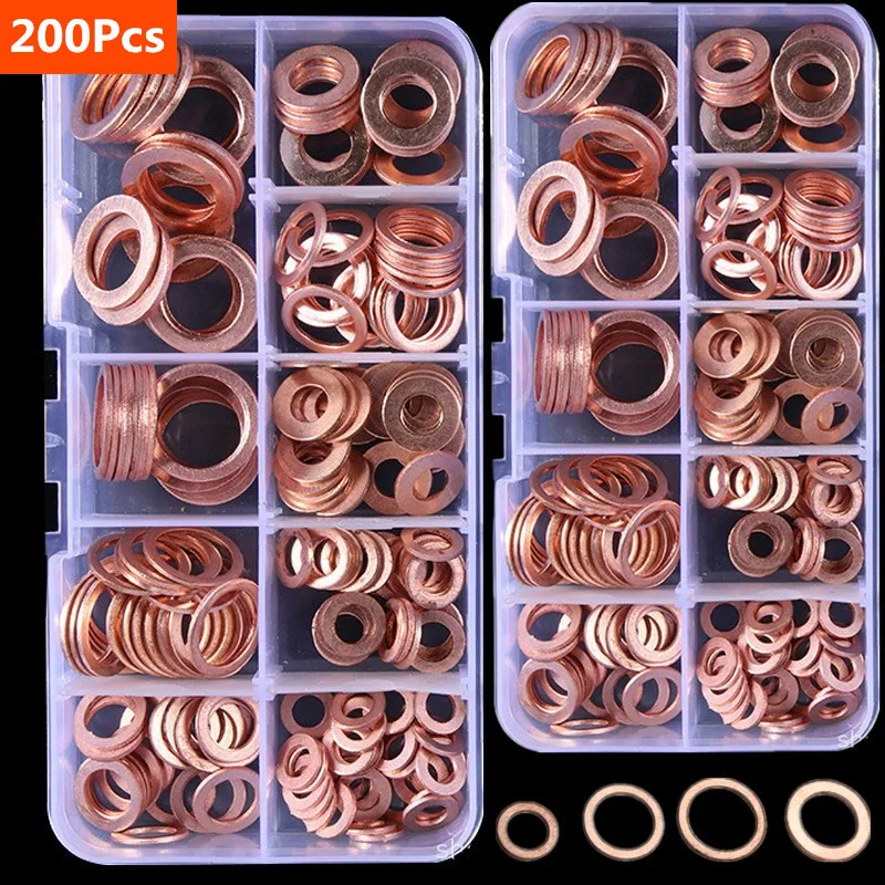 House Home Copper Washer Gasket Nut and Bolt Set Flat Ring Seal Aortment Kit wit - £20.78 GBP