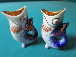 Ceramic Le API Ng Fish Pair Of Toothpick Holders Vanity Vases Orig - £27.69 GBP