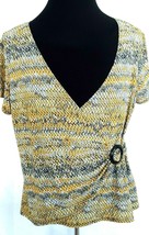 Notations  Womens Large Blouse Black Gold Business Casual Pullover Knit - £7.80 GBP