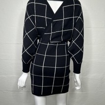 Zonsaoja Womens Mini Sweater Dress  V Neck Long Sleeve Black White Size ... - £19.59 GBP
