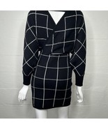 Zonsaoja Womens Mini Sweater Dress  V Neck Long Sleeve Black White Size ... - £19.74 GBP