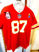 T Swiftie KC 87 Football Jersey With Theme (1989) Necklace Red/white Size L - $85.00