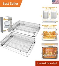 360-Degree Cooking Air Fryer Basket for Oven - 2-Piece Stainless Steel Set - $45.00