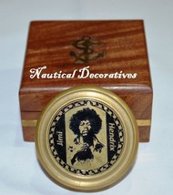 ANTIQUE NAUTICAL~ JIMI HENDRIX MESSING TASCHENKOMPASS 2&quot; mit Holzkiste - $30.71