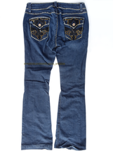 Womens Cello Jeans 9 Faux Leather Dark Blue Gold stretch 31 straight flare boot - £6.63 GBP
