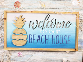 Ebros Nautical Pineapple Waves Welcome To Our Beach House Wooden Wall Decor 19&quot;L - £32.75 GBP