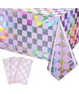 3Pack Iridescent Checkered and Purple Plastic Tablecloths Shiny Disposab... - £18.48 GBP