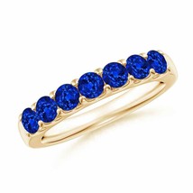 ANGARA Shared Prong Set Half Eternity Sapphire Wedding Band in 14K Solid Gold - £1,504.36 GBP