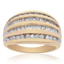 1.00 Carat Round/Baguette Cut Diamond Ring 14K Yellow Gold - £656.03 GBP