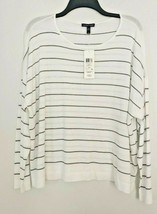 Eileen Fisher White Tencel Striped Jewel Neck Pullover Boxy Sweater Top ... - £54.12 GBP