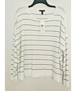 Eileen Fisher White Tencel Striped Jewel Neck Pullover Boxy Sweater Top ... - $67.72