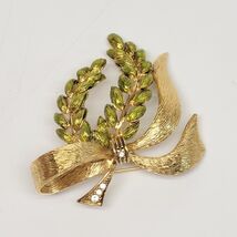 Joan Rivers Ribbon Bow &amp; Laurel Leaf Brooch Pin Enamel Gold Tone Jewelry... - $22.70