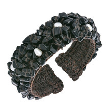 Mosaic Onyx-Pearl Expandable Organic Cuff-Bracelet - £11.13 GBP