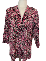 Kasper Black with Pink, Light Pink and Gray Print 3/4 Sleeve Open Cardig... - $15.19