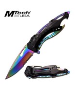Knife Folding Mtech USA Tactical Folding Knife Titanium Coated Rainbow Blade - $33.56