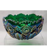 Vintage LE SMITH Carnival Glass QUINTEC EMERALD 8.5&quot; Iridescent Bowl Dish - $725.27 MXN