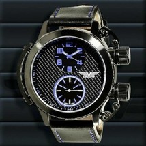 NEW Deporte 9830-BLU Men&#39;s Sutton Watch SS Case Dual Time Chronograph Blue - £15.04 GBP