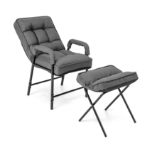  Modern Accent Chair with Foldable Ottoman and Adjustable Backrest Fabric - £95.63 GBP