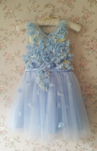 Full Flowers Embroidery Short Flower Girl Dress Blue Wedding Birthday Dress NWT image 2