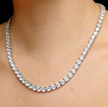 5mm Big Moissanite Solitaire 14k White Gold Plated Silver Women Tennis Necklace - £434.04 GBP