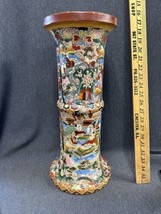 Rare Antique Asian Ceramic Pottery Pedestal Jardiniere Stand 18” very de... - $296.01