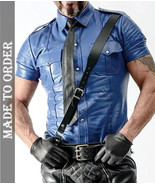 S&quot; MEN&#39;S REAL LEATHER Blue Police Military Style Shirt BLUF ALL SIZE Shirt - €68,85 EUR